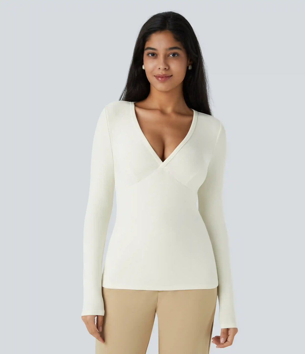 V Neck Long Sleeve Thermal Work Top