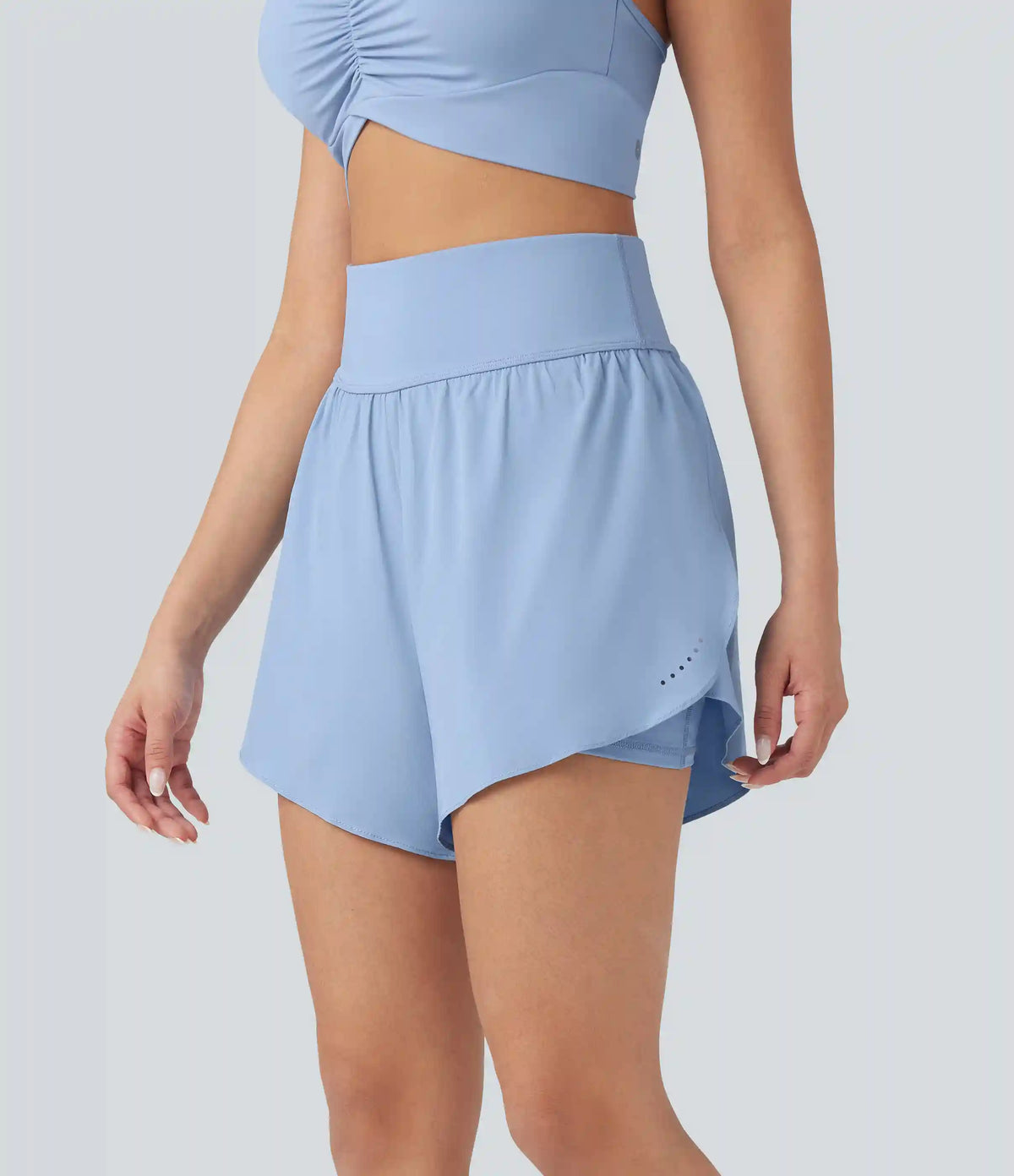SoftlyZero™ QuickDry High Waisted Tummy Control Reflective Dots Crossover Hem 2-in-1 Running Shorts 5'' with Pockets