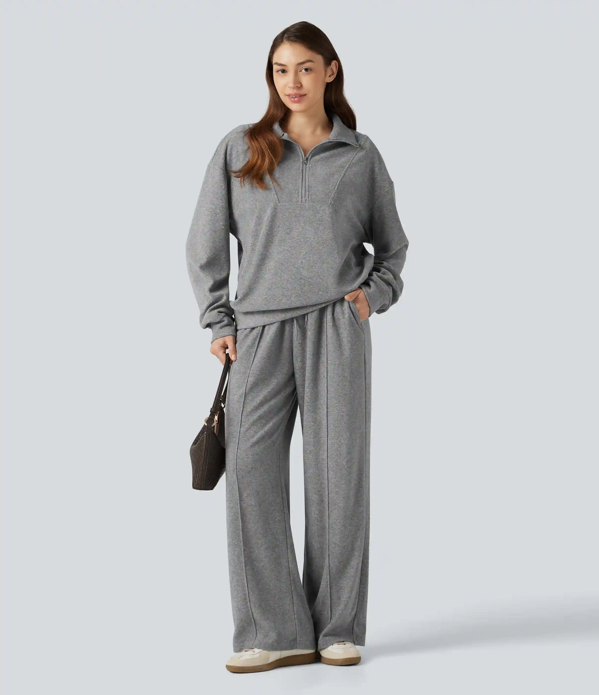 High Waisted Drawstring Wide Leg Casual Pants with Pockets
