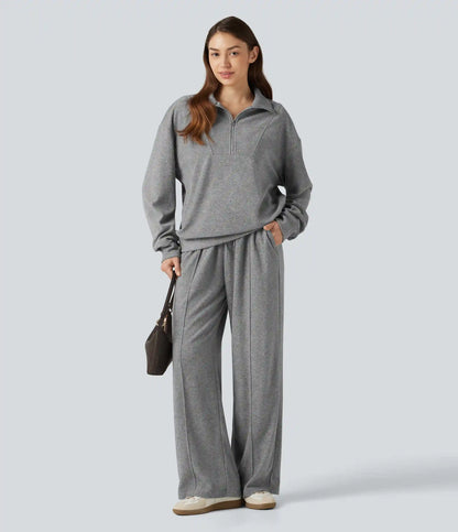 High Waisted Drawstring Wide Leg Casual Pants with Pockets