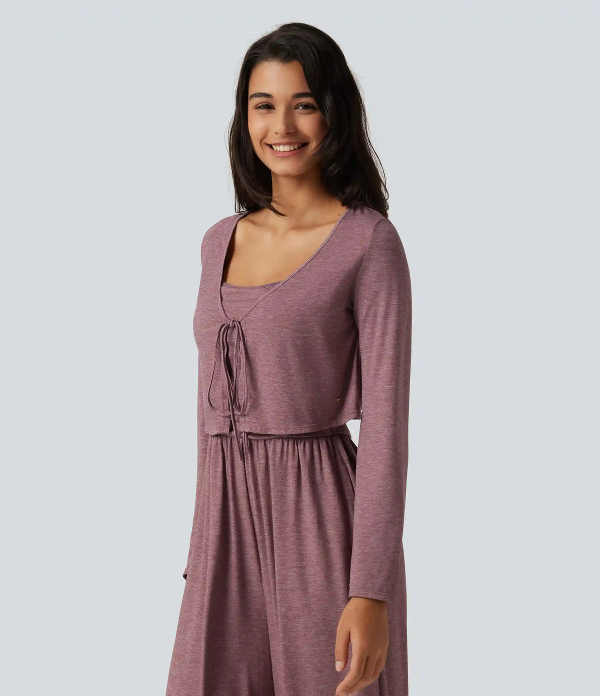 V Neck Tie Front Long Sleeve Casual Top