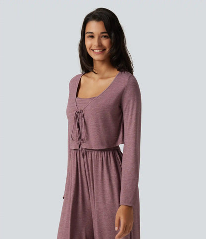 V Neck Tie Front Long Sleeve Casual Top