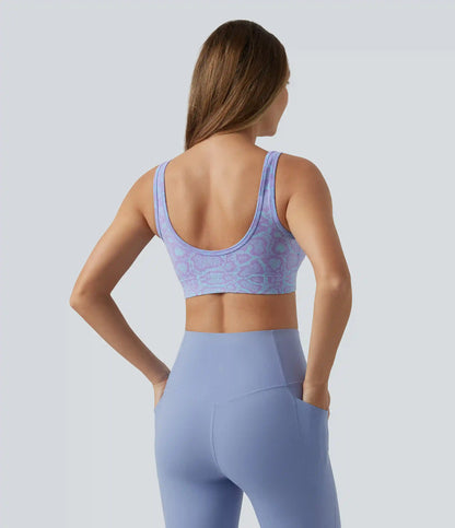 OneForm Seamless Flow Low Support U-Neck Snakeskin Print Built-in Bra Yoga Sports Bra