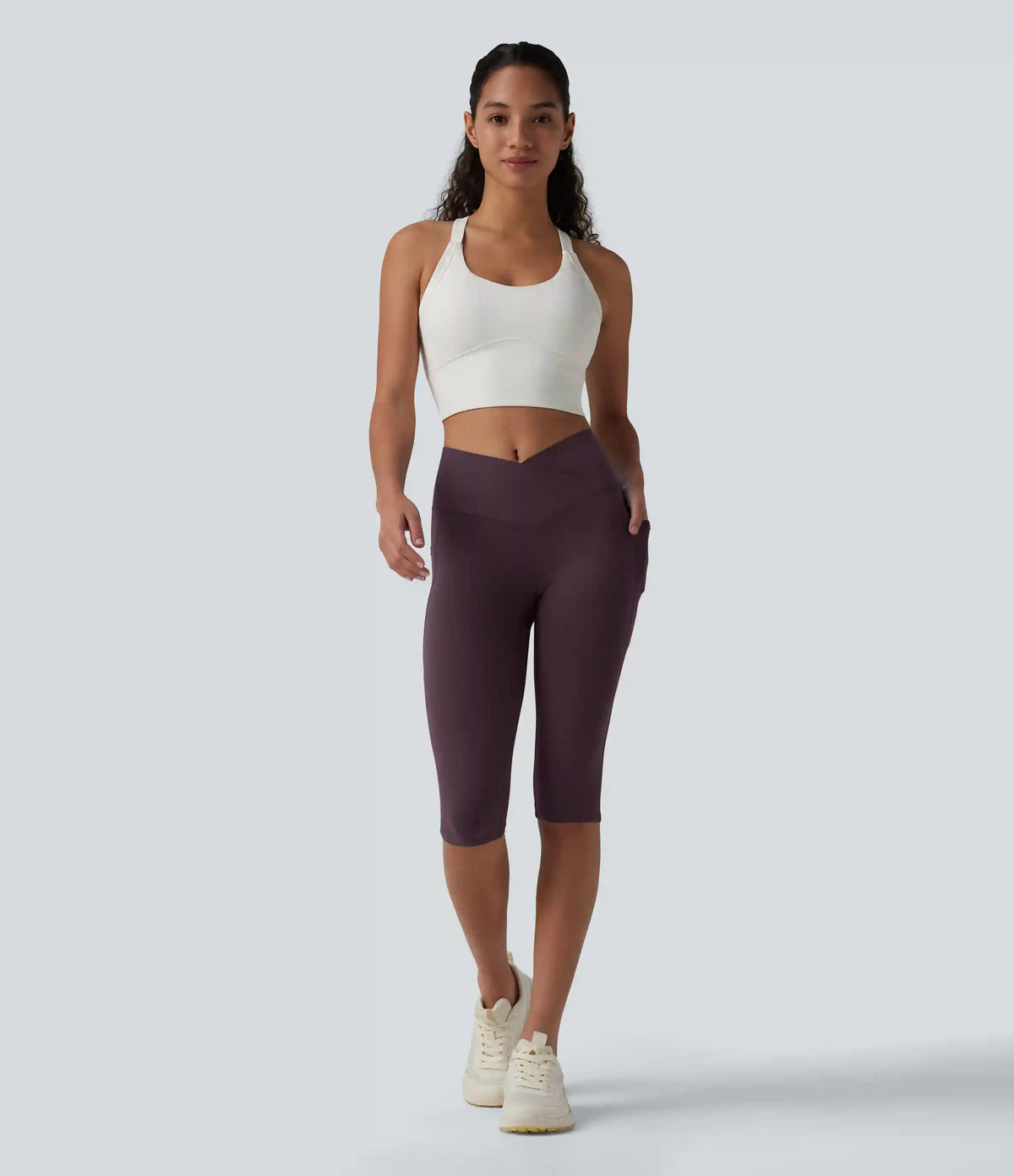 SoftlyZero™ High Waisted Crossover Pedal Pusher Yoga Leggings with Pockets