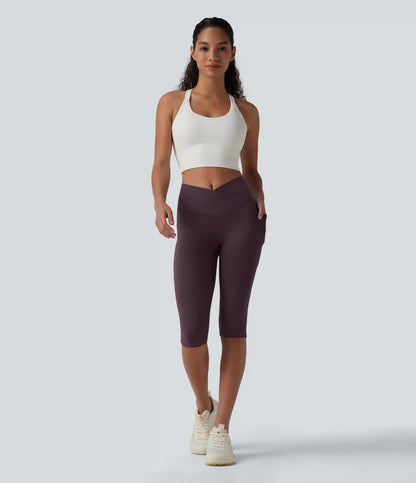 SoftlyZero™ High Waisted Crossover Pedal Pusher Yoga Leggings with Pockets