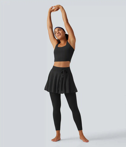 SoftlyZero™ High Waisted Drawstring Mesh Dance Skirted Leggings with Pockets