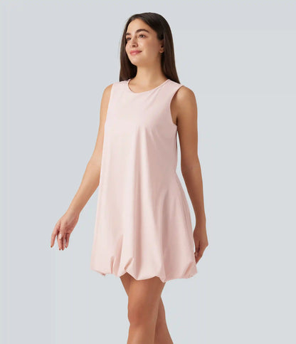 Round Neck Sleeveless Mini Dance Active Bubble Dress with Pockets
