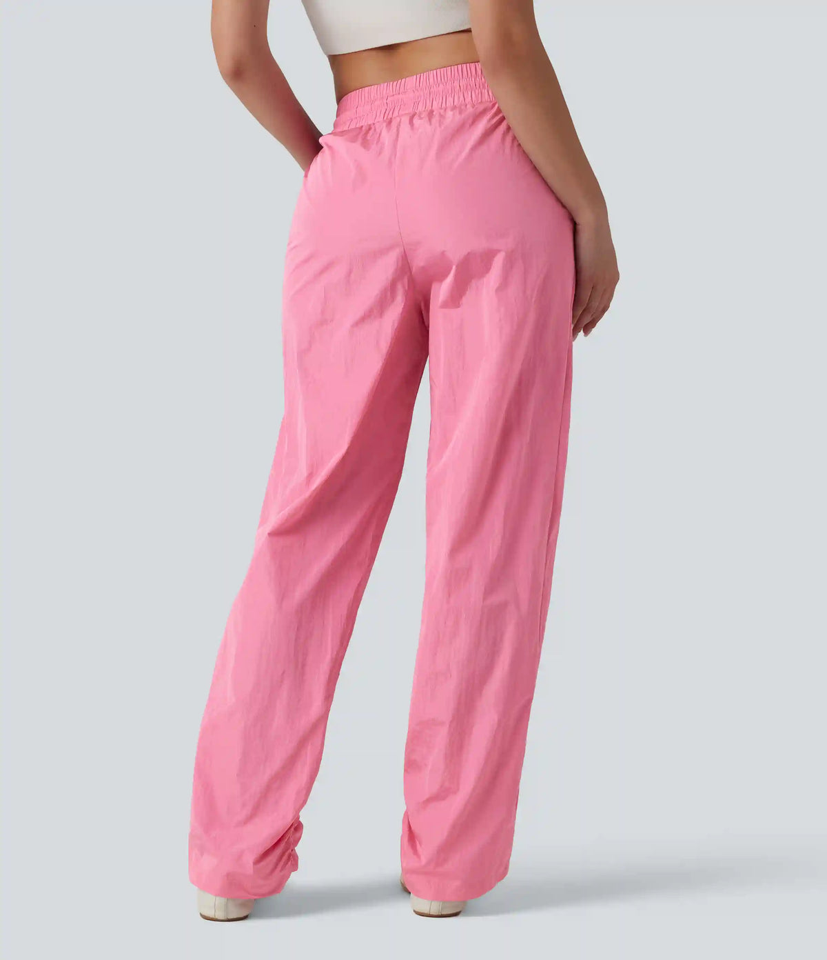 High Waisted Drawstring Studded Straight Leg Casual Pants with Pockets