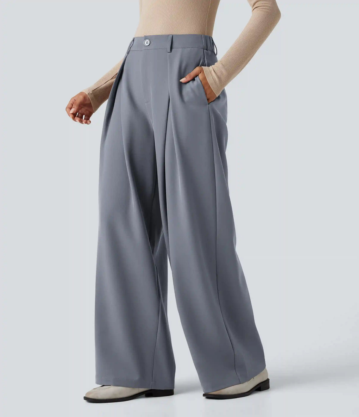 High-waisted Work Wide-leg Pants with Pockets