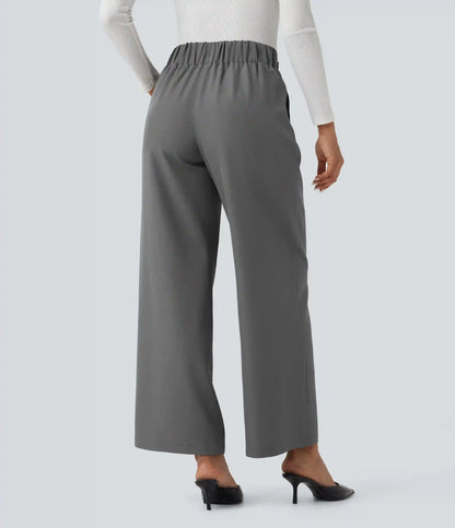 Mid Rise Wide Leg Work Pants with Pockets