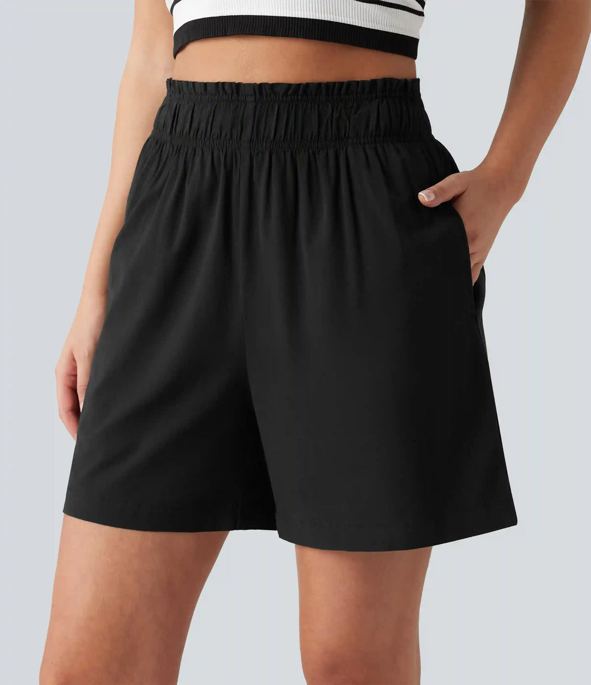 High Waisted Casual Stretch Linen Shorts 5'' with Pockets