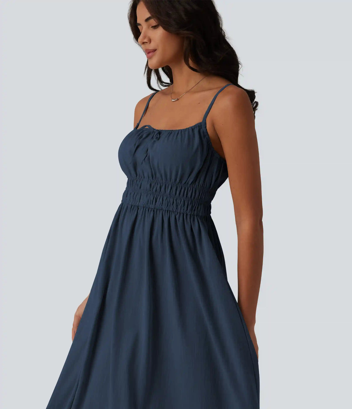 Tie Front Flowy Midi Casual Linen-Feel Slip Milkmaid Dress