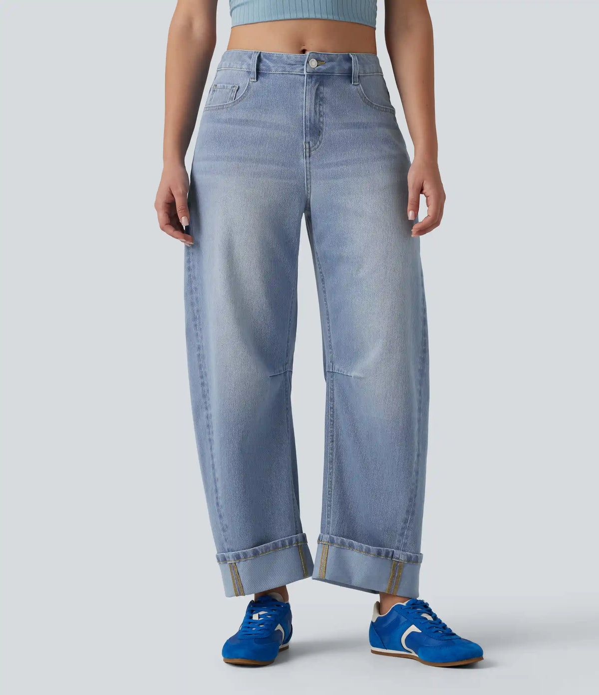 Halara Flex™ Mid Rise Barrel Leg Washed Casual Jeans with Pockets
