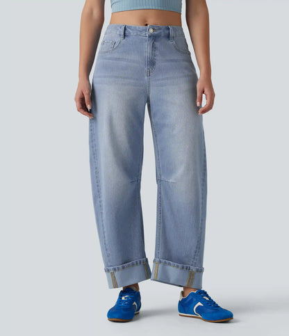 Halara Flex™ Mid Rise Barrel Leg Washed Casual Jeans with Pockets