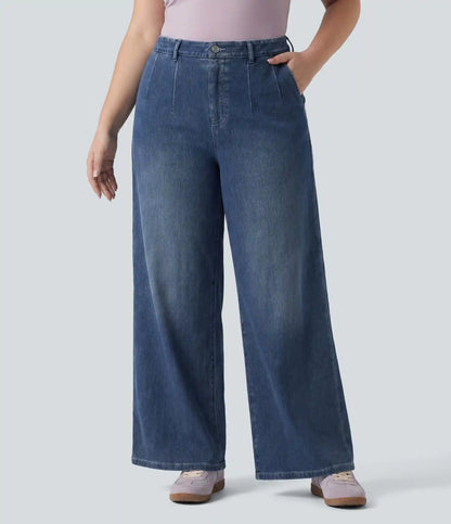Halara Flex™ Plus Size High Waisted Tummy Control Wide Leg Casual Jeans with Pockets