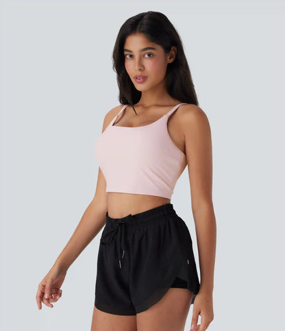 SoftlyZero™ Plush Basic Padded Cropped Low Support Running Cami Top DD-F Cups