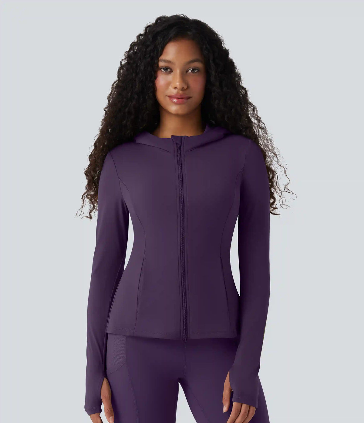 SoftlyZero™ Hooded Long Sleeve Thumb Hole Pleated Jacket with Pockets