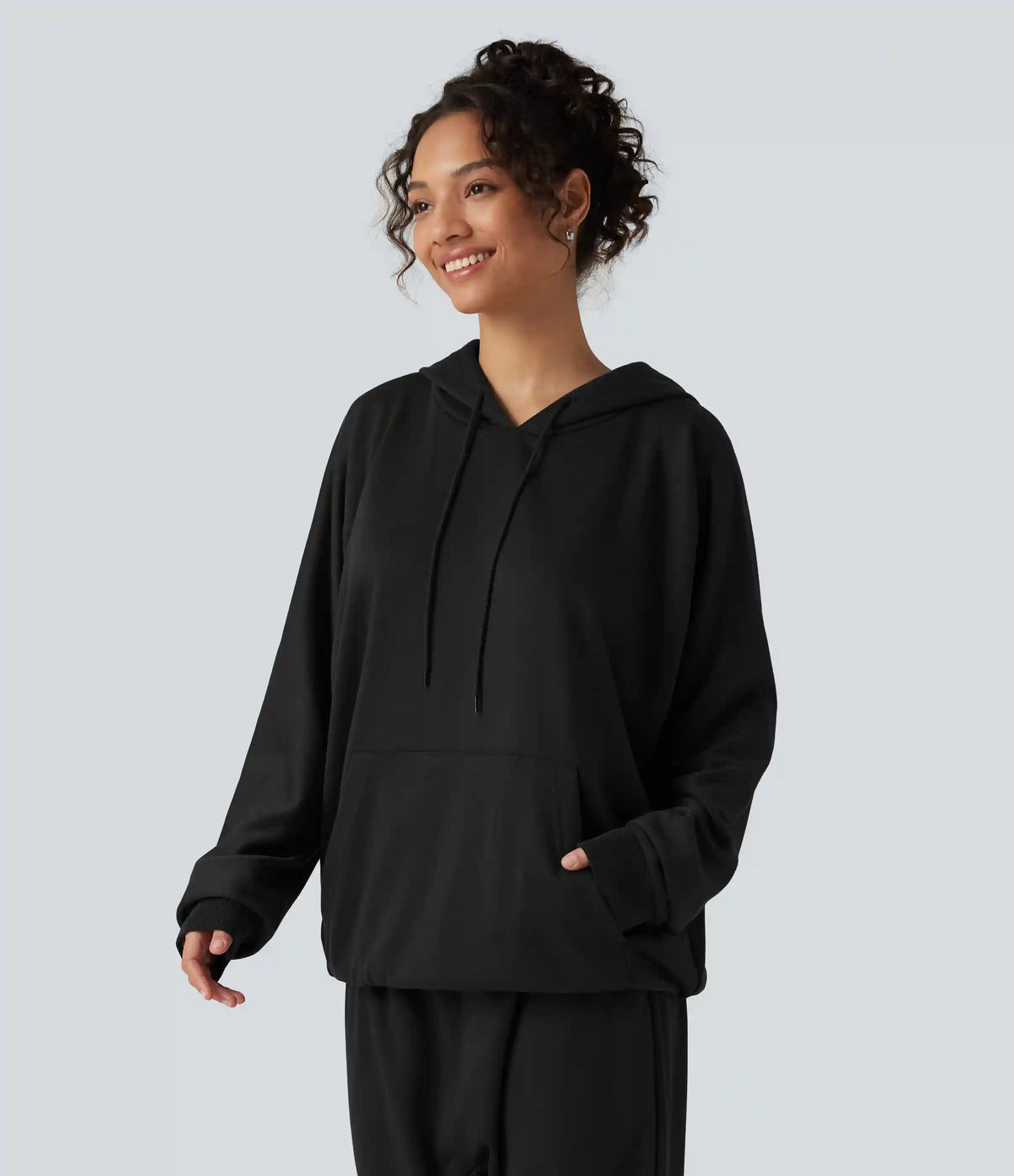 Hooded Round Neck Long Sleeve Casual Sports Sweatshirt with Pocket