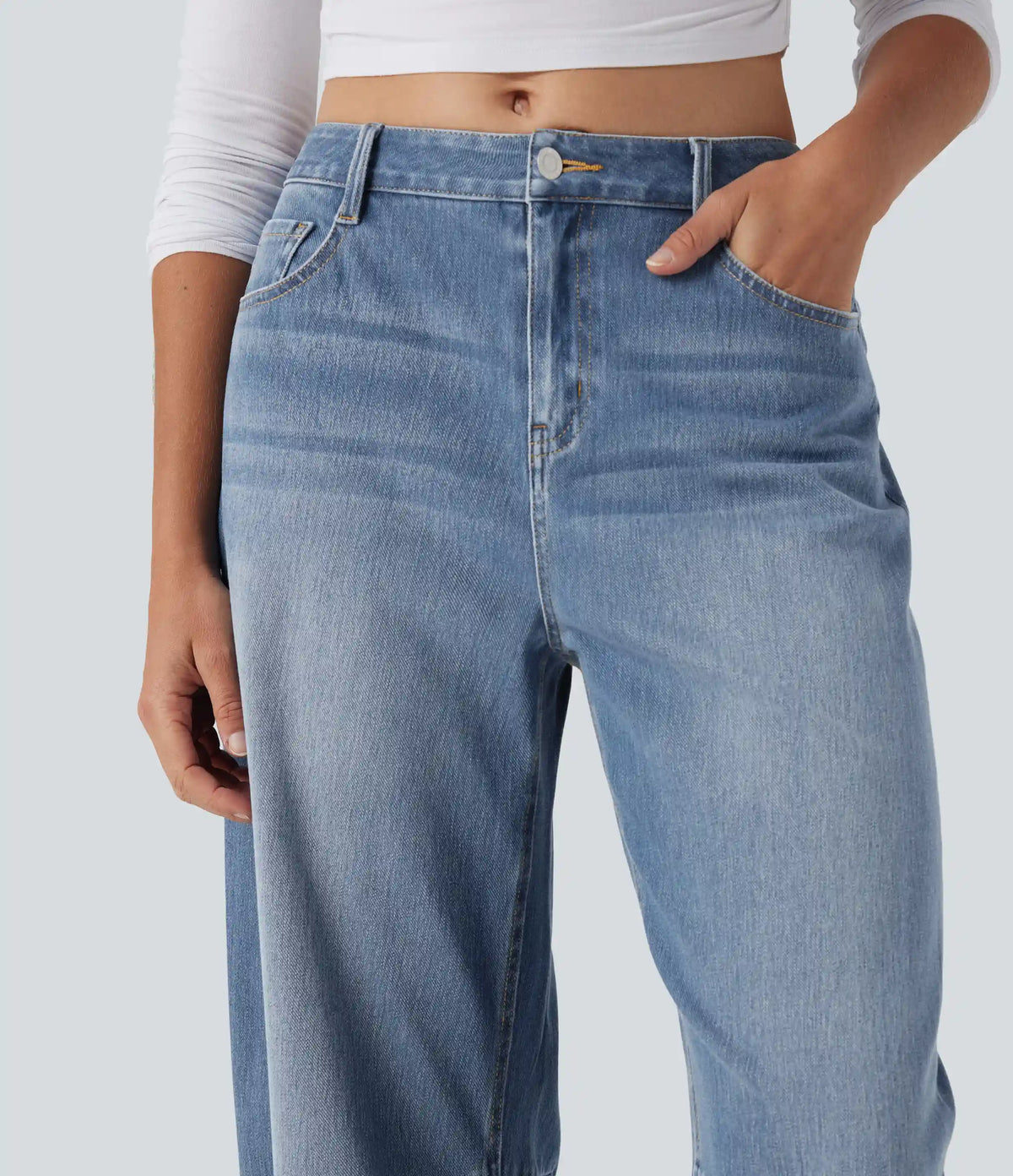 Halara Flex™ Mid Rise Barrel Leg Washed Casual Jeans with Pockets