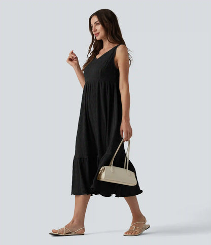 V Neck Sleeveless Midi Casual Dress