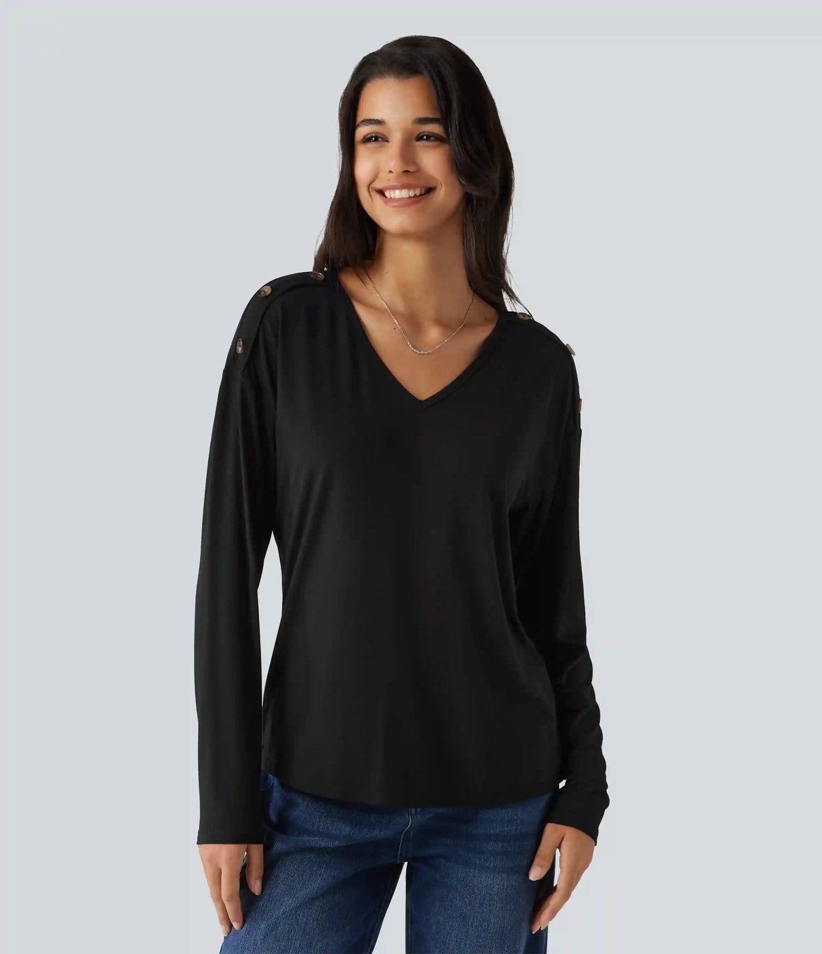 V Neck Dropped Long Sleeve Casual T-Shirt