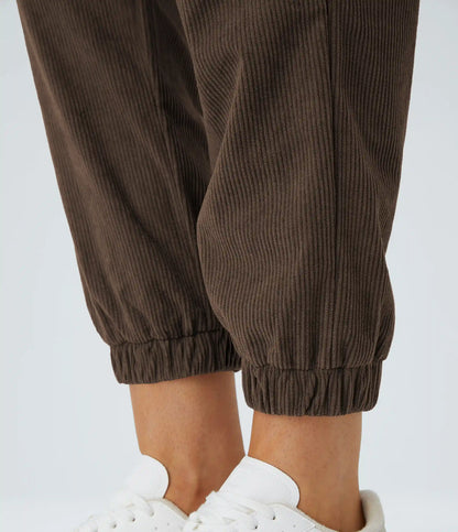 Mid Rise Zipper Pockets Corduroy Casual Joggers
