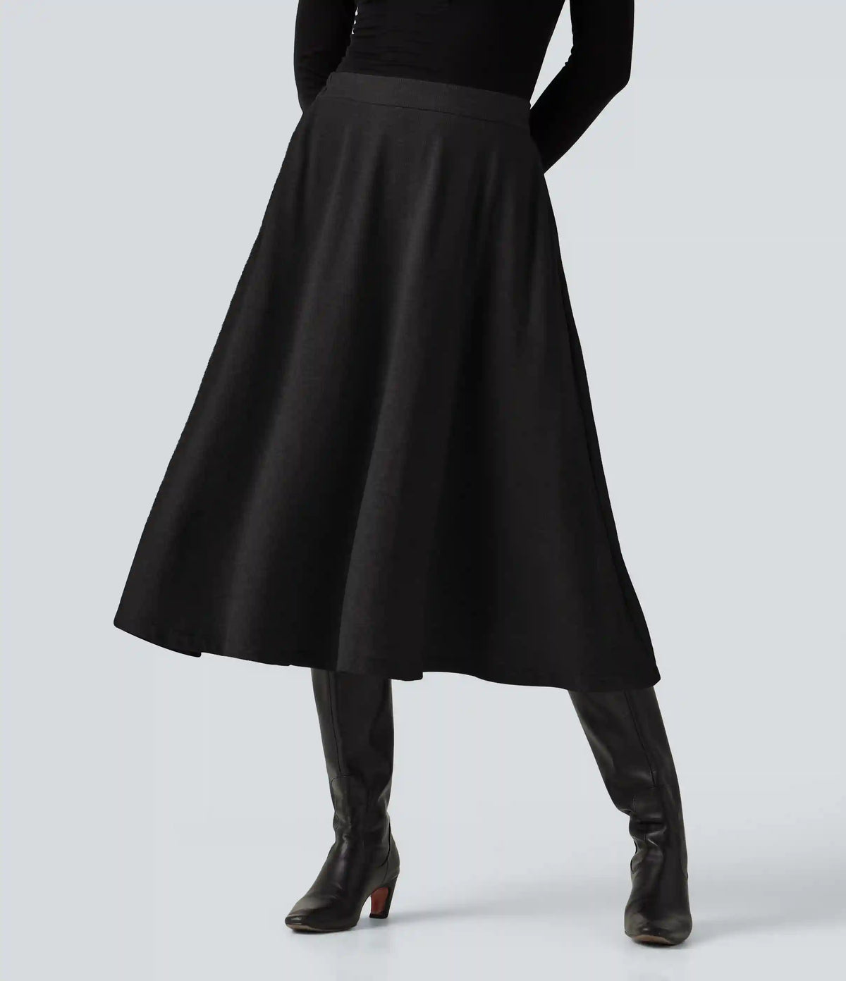 High Waisted A-Line Midi Work Skirt with Pockets