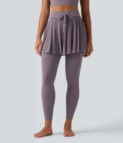 SoftlyZero™ High Waisted Drawstring Mesh Dance Skirted Leggings with Pockets