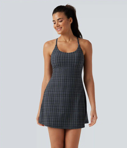 Halara UltraSculpt™ Plaid Print Built-in Bra 2-in-1 Mini Dance Active Dress with Pockets-Easy Peezy Edition