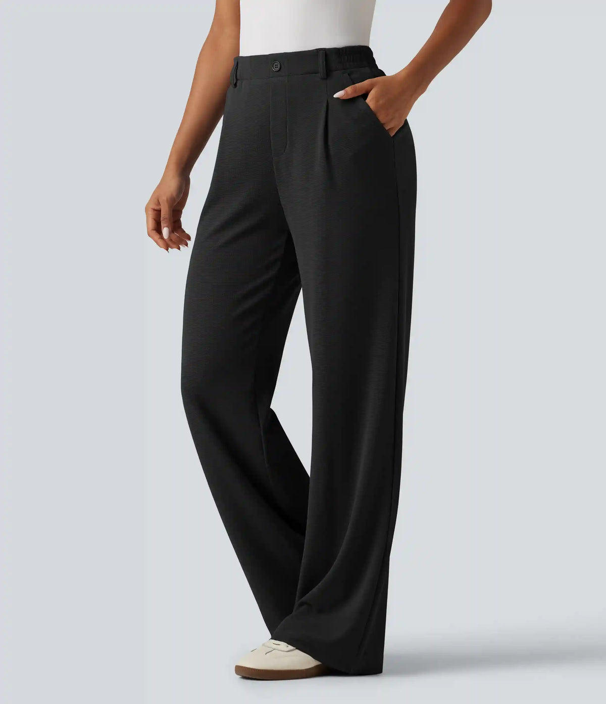 High Waisted Wide Leg Waffle Work Pants with Pockets
