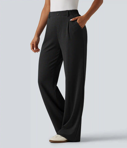 High Waisted Wide Leg Waffle Work Pants with Pockets
