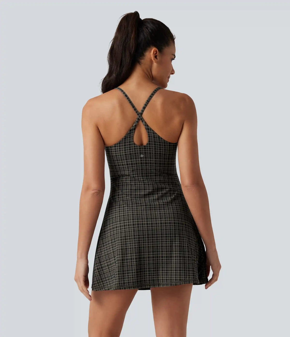 Halara UltraSculpt™ Plaid Print Built-in Bra 2-in-1 Mini Dance Active Dress with Pockets-Easy Peezy Edition