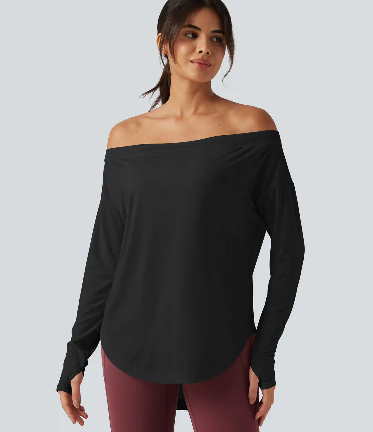 Off Shoulder Long Sleeve Build-in Bra Quick Dry Yoga Sports Tops