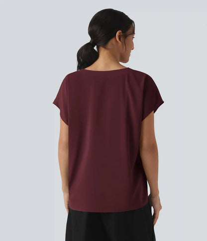 Wrinkle Recovery V-neck Short Sleeve Oversized Work Blouse