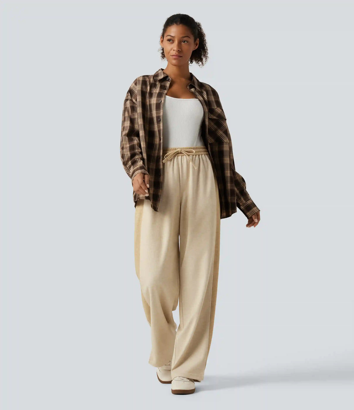 High Waisted Drawstring Straight Leg Casual Pants with Pockets
