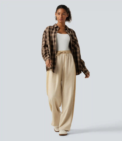 High Waisted Drawstring Straight Leg Casual Pants with Pockets