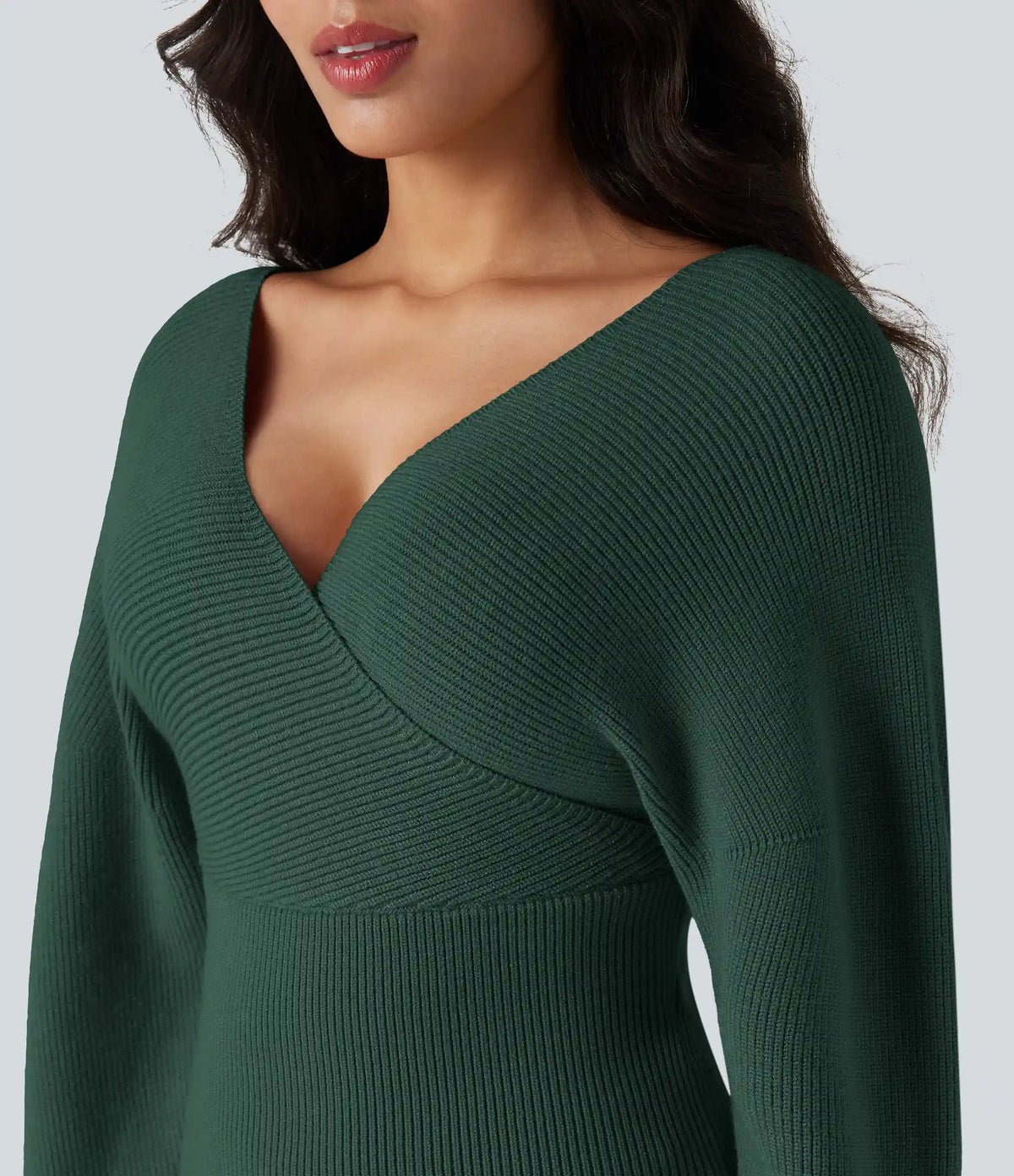 V-neck Batwing Long Sleeve Cut-out Casual Sweater