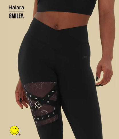 Halara X Smiley® Halara UltraSculpt™ High Waisted Crossover Contrast Mesh Decorative Buckle Yoga Leggings