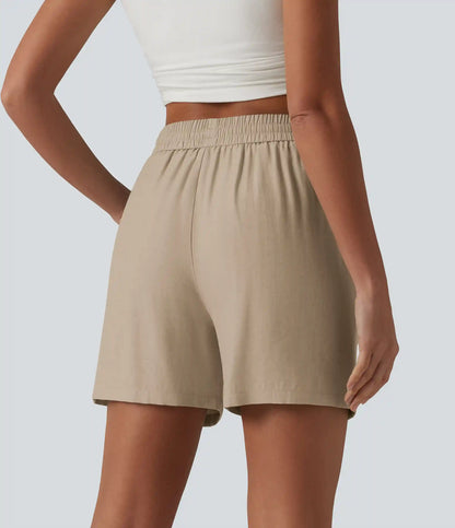 High Waisted Drawstring Casual Linen-Blend Baggy Shorts 5'' with Pockets