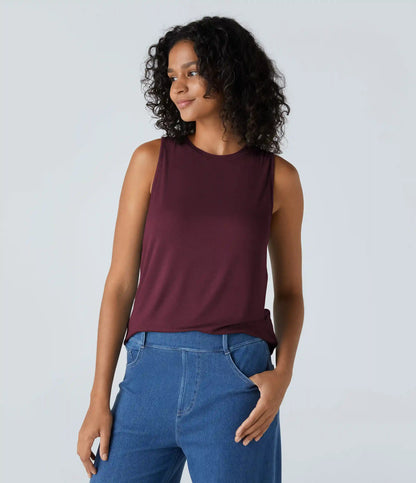 Ribbed Round Neck Basic Casual Tank Top