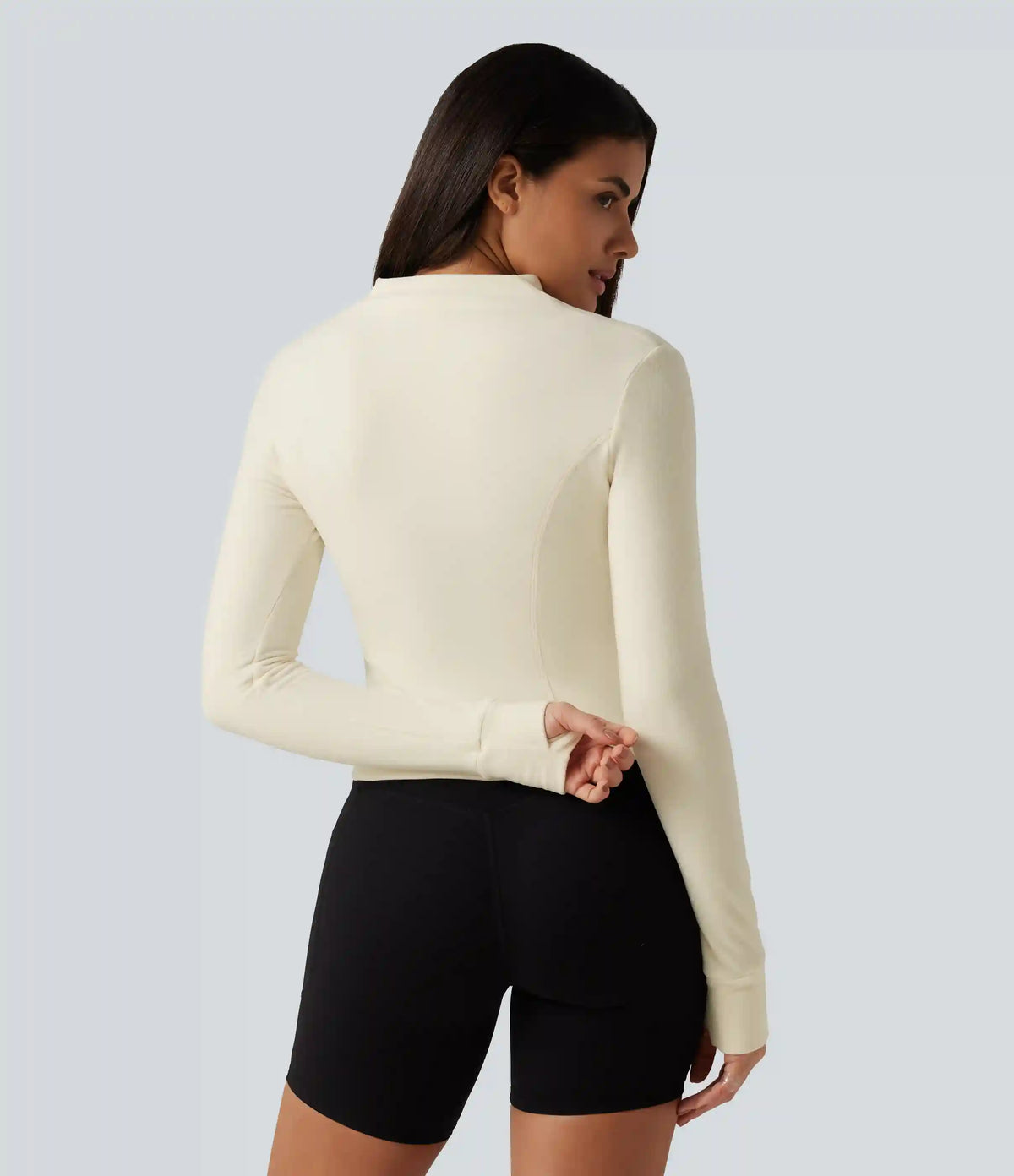 Stand Collar Long Sleeve Thumb Hole Yoga Jacket with Pockets