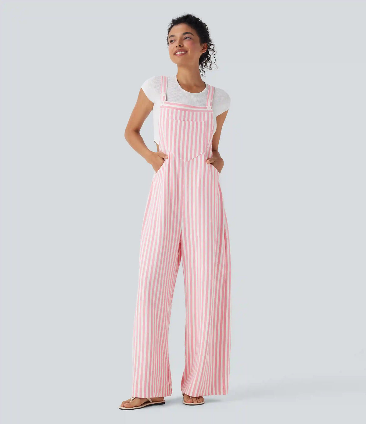 Pockets Stripe Waffle Overalls