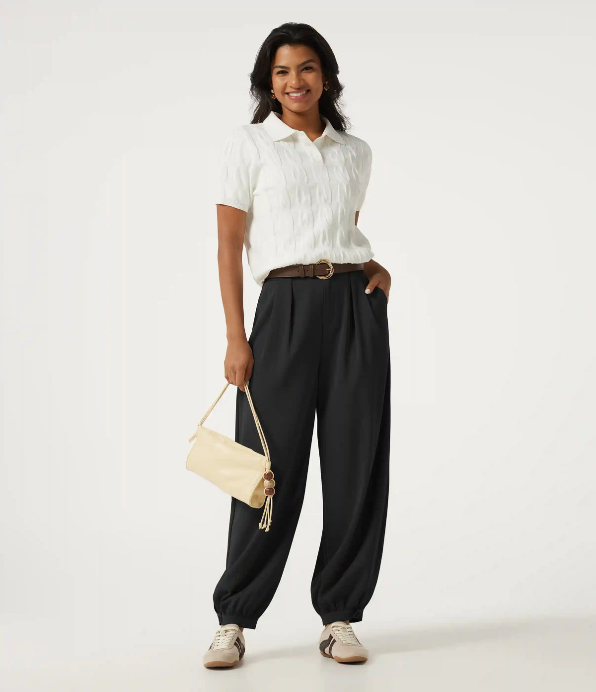 High Waisted Casual Bloomer Pants with Pockets