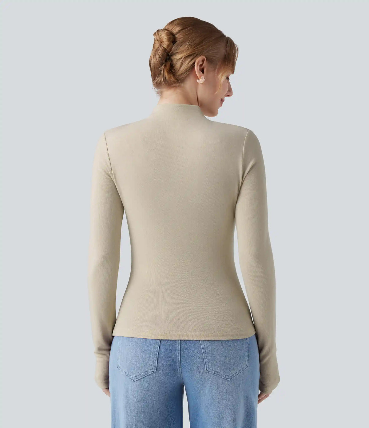 Mock-neck Long Sleeve Ruched Asymmetric Hem Thermal Casual Top