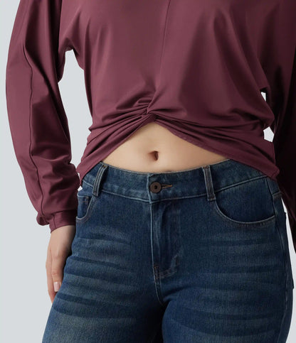 V Neck Batwing Long Sleeve Twisted Casual Top