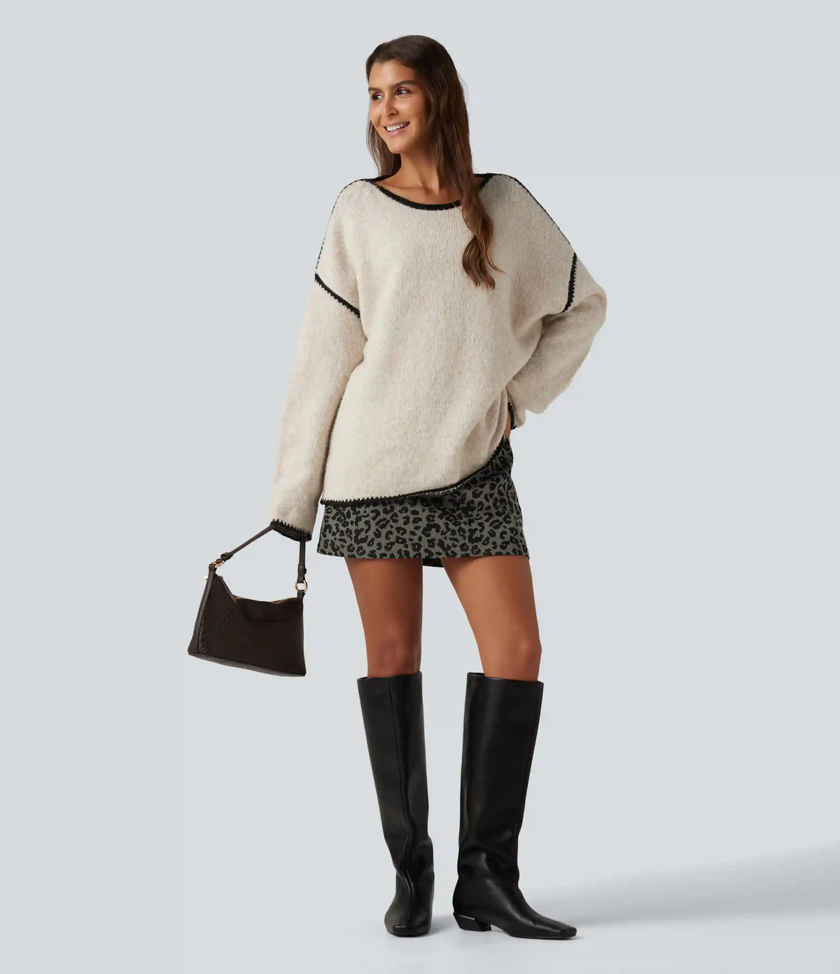 High Waisted 2-in-1 A-Line Leopard Print Corduroy Mini Casual Skirt with Pocket