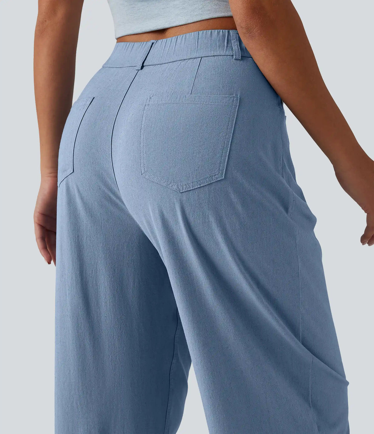 High Waisted Barrel Leg Casual Stretch Linen Pants with Pockets