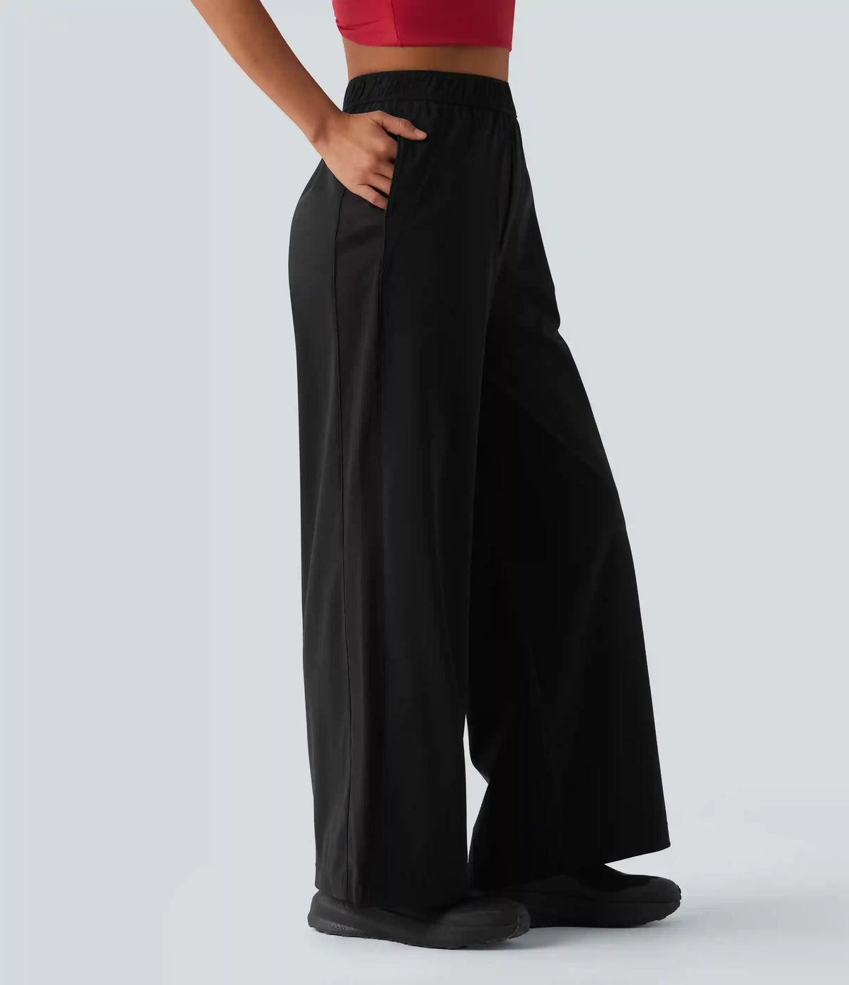 Mid Rise Contrast Mesh Quick Dry InstantCool Workout Straight Leg Pants with Pockets-UPF40+