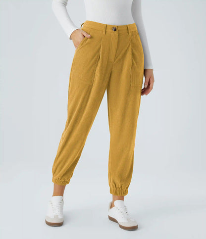 Mid Rise Zipper Pockets Corduroy Casual Joggers