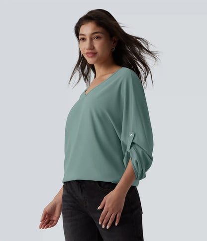 Wrinkle Recovery V Neck Long Sleeve Work Blouse
